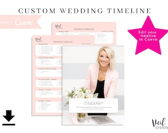 Custom EDIT Wedding Timeline and Itinerary, Edit in Canva, Fill in the Blank Instant Download, My Wedding Planner, Chronological of Events,