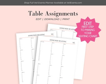 Veil Events Planner Wedding Table Assignments Download Custom, Edit in Canva, Take the first step to assign your guests to their tables