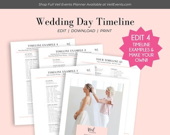 Veil Events Planner Timeline Design with 4 different timeline examples, Customize every minute and detail of your your wedding day timeline