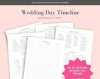 Veil Events Planner Wedding Timeline Download PDF Printable, Full Wedding Day Timeline with and with out first look, Different locations