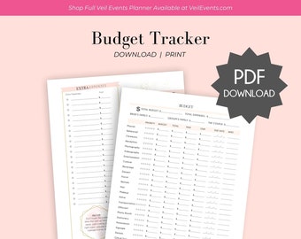 Veil Events Planner Wedding Budget Download PDF Printable, Wedding Spending Tracker and Wedding Tips