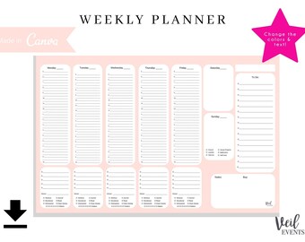 Custom download Weekly & Hourly Planner, 11 x 17 in, Edit daily tasks, dinner habits, organized, kitchen, printable, (make dry-erase)