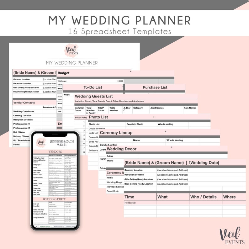 Wedding Planner Paperback Book and Digital Spreadsheet Templates, Wedding Training Videos, Timeline, Checklist, To-Do List, Vendors, image 3