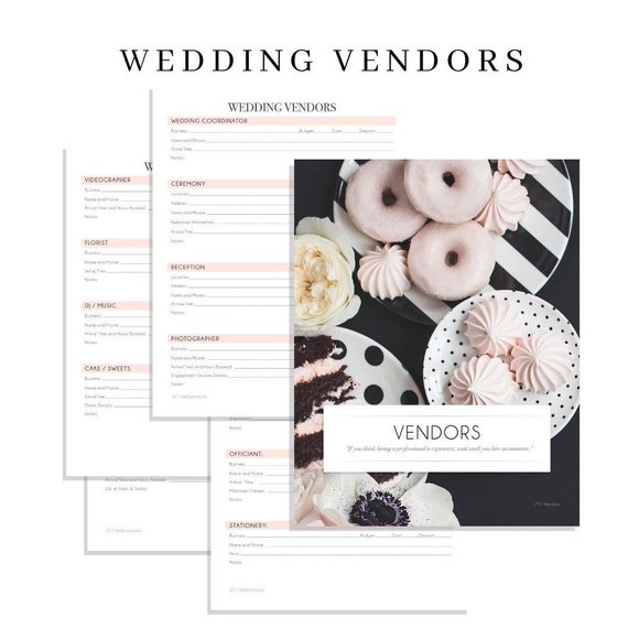 Wedding Vendors Checklist and details list, My Wedding Planner, Photographer, Attire, Tracker and List, Download, Coordinator Printable