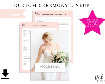 no assigned seating wedding sign Custom EDIT Ceremony Lineup, Assigned Seating, Rehearsal Ceremony Processional, Canva, Fill in the Blank, Download, Down aisle church