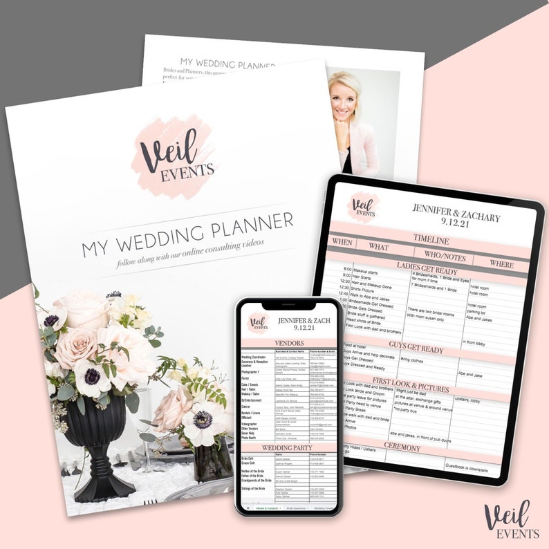 Wedding Planner Paperback Book and Digital Spreadsheet Templates, Wedding Training Videos, Timeline, Checklist, To-Do List, Vendors, image 1