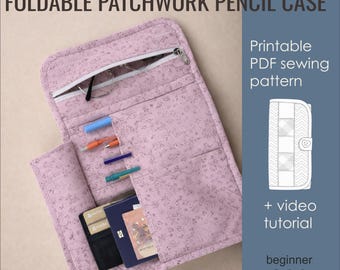 Opvouwbaar patchwork-etui pdf-naaipatroon | Zelfstudie voor reisportemonnee | Digitale download