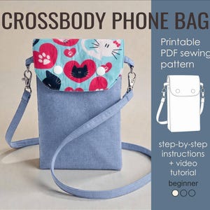Crossbody Phone Bag PDF Pattern | Small Fabric Purse with Flap | Beginner Sewing Tutorial