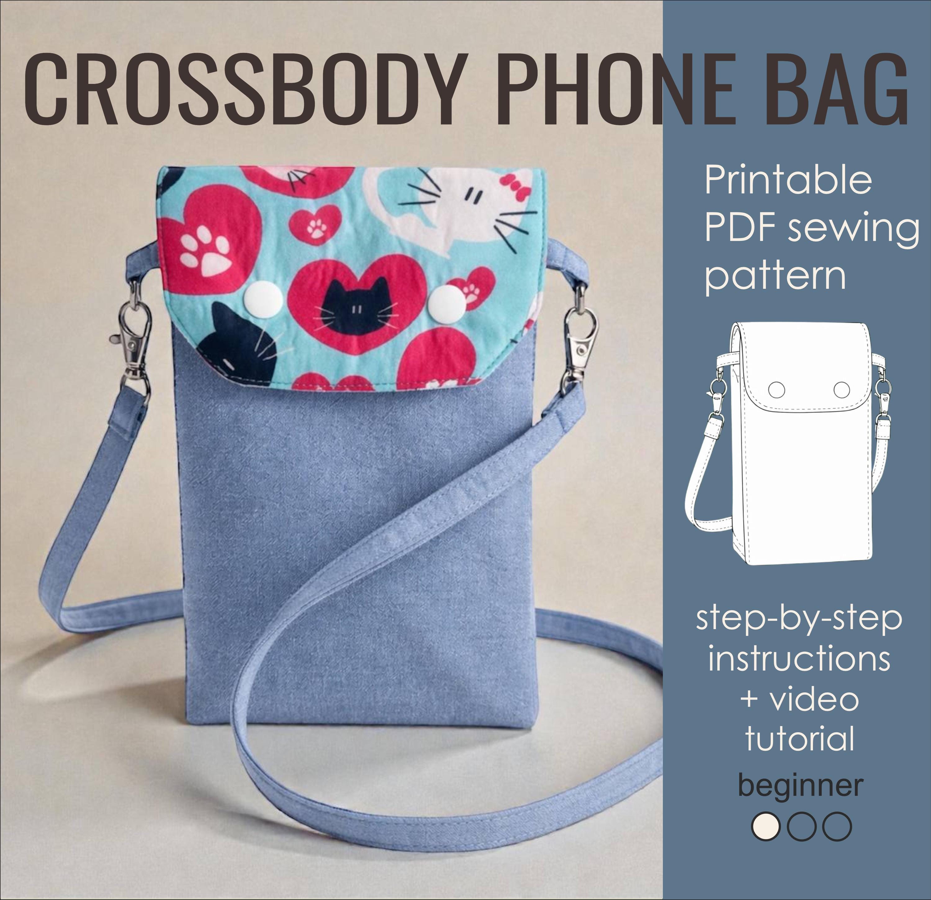 Crossbody Phone Bag PDF Pattern | Small Fabric Purse With Flap ...
