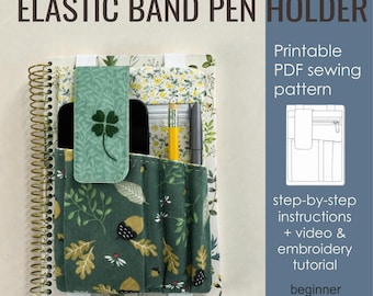 Elastic Band Pen Holder PDF Sewing Pattern: Fabric Pencil Case for Notebook