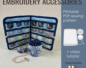 Embroidery Accessories PDF Pattern | Thread Organizer, Fabric Bin & Tape Measure Case | Sewing Tutorial