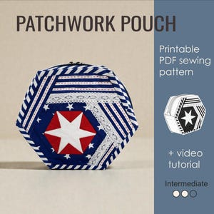 Patchwork Pouch Sewing Pattern | Quilted Cosmetic Bag Tutorial PDF
