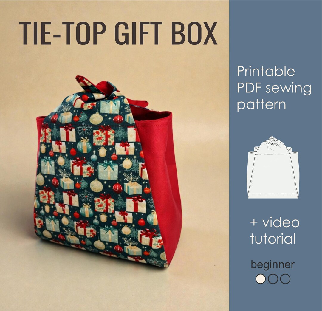 Tie-top Christmas Gift Box PDF Pattern | Reusable New Year Fabric Gift ...