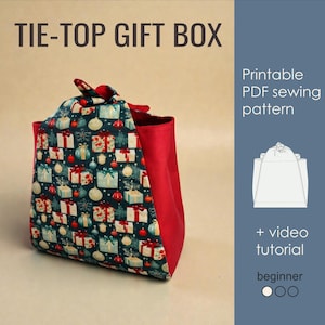 Krawatten-Top Weihnachtsgeschenkbox PDF Pattern | Wiederverwendbare Neujahrs-Geschenkverpackung | Nähanleitung