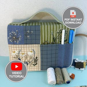 006 パッチワーク＆刺繍裁縫オーガナイザーバッグ | DIYクラフト収納ケース | PDF裁縫パターンとチュートリアル