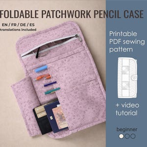 Składany piórnik z patchworku – wzór w formacie PDF | Samouczek wykonania portfela podróżnego DIY | Pobieranie cyfrowe