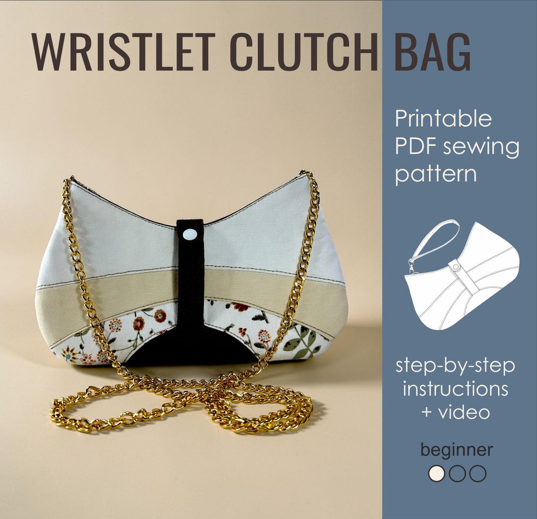 Elegant Clutch Bag Sewing Pattern PDF, Wristlet Bag With Crossbody ...