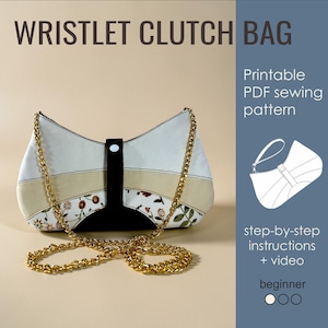 Elegant Clutch Bag Sewing Pattern PDF, Wristlet Bag with crossbody option, How-to tutorial