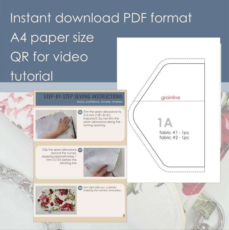Mönster för sömnad av armband och axelremsväska i PDF-format, handledning för konvertibel väska, mönster för plånbok bild 3