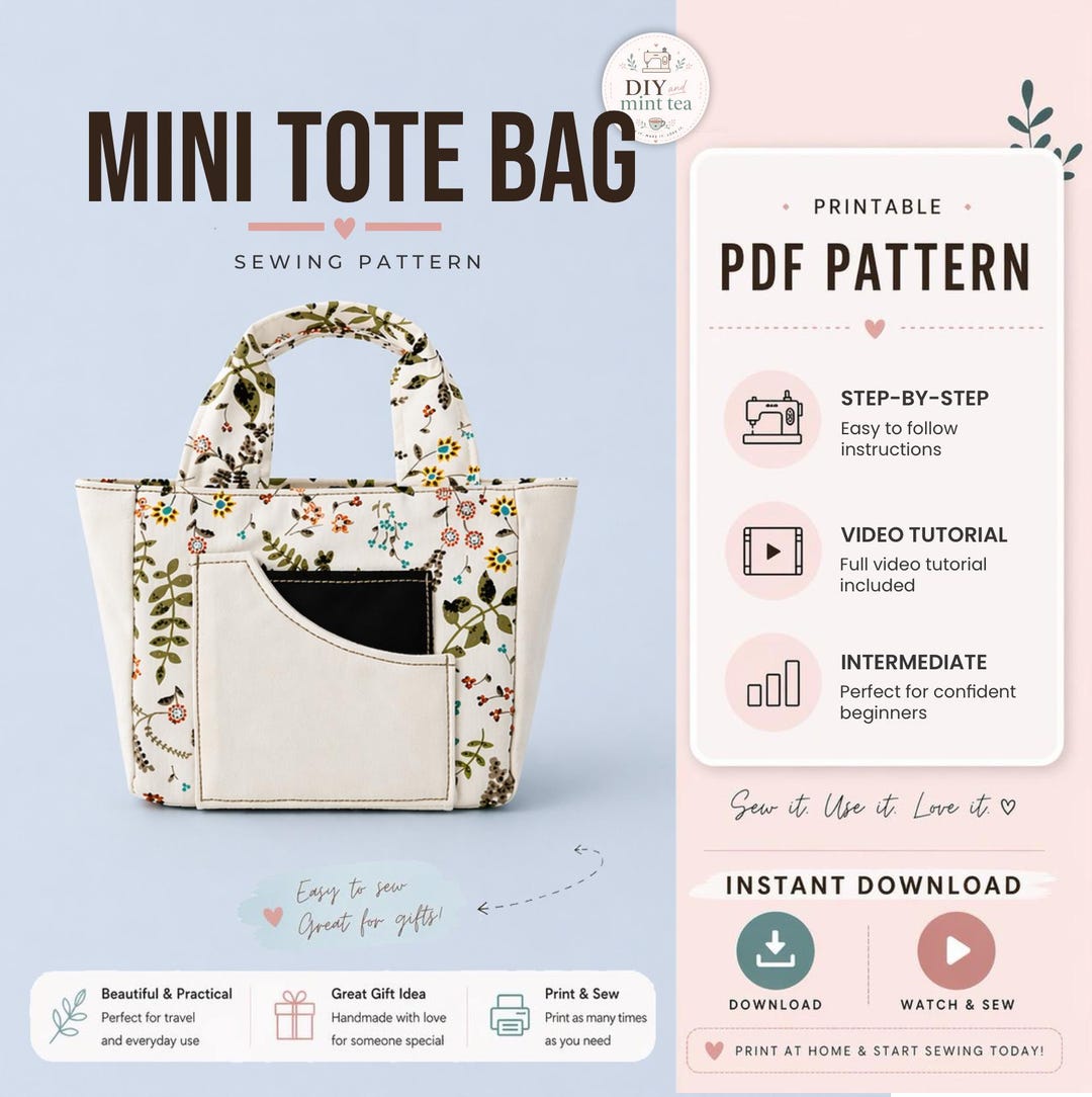 Easy Summer Tote Bag Sewing Pattern PDF (A4 + US Letter), Small ...