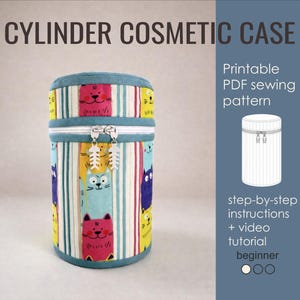 Cylinder Cosmetic Case Sewing Pattern PDF, Travel Makeup Bag with Zipper Digital Tutorial