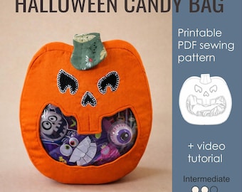 Snoepzakje Halloween-pompoen | PDF-naaipatroon | Trick or Treat-zakje voor beginners