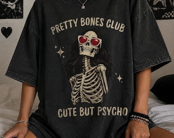 Pretty Bones Club Skeleton T-Shirt | Vintage Vibe Dark Humor Graphic Tee