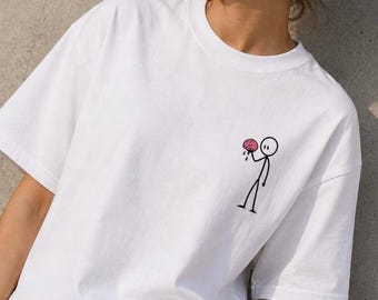 Stick Figure Brain T-Shirt | Overthinking Humor Pocket Tee