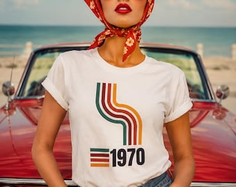 Retro 1970 Stripes T-Shirt | Vintage Rainbow Lines Tee