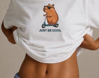 Capybara Scooter T-Shirt | "Just Be" Cartoon Graphic Tee