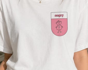 Angry Pocket Character T-Shirt | Wobbly Hand-Drawn Pink Graphic Tee