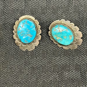 Vintage Navajo Southwest Turquoise & Sterling Silver Pierced Earrings