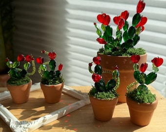 ビーズの鉢植え（ミニダークグリーンのクルーシア風鉢植え） - Etsy 日本