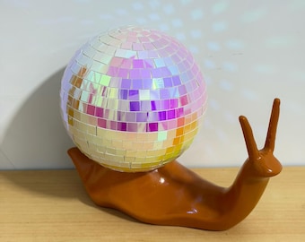Rainbow Disco Ball Snail Statue, Funky Desk Decor