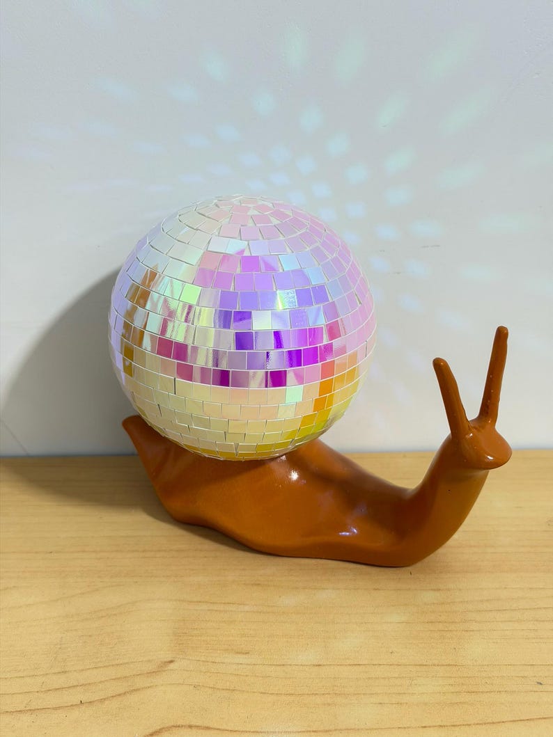 Rainbow Disco Ball Snail Statue, Funky Desk Decor - Etsy