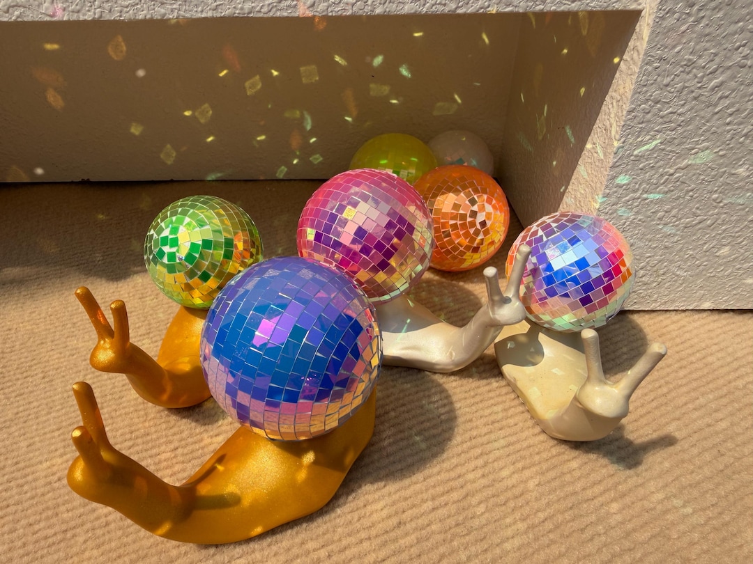 Rainbow Disco Ball Snail Statue, Funky Desk Decor - Etsy