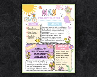 Nieuwsbrief mei, PTO, PTA, informatie zomerklas (canva bewerkbaar)