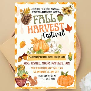 Fall Harvest Festival Flyer: Editable School Fall Event Invitation (Canva Template)