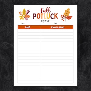Hoja de inscripción para la comida compartida de otoño, Hoja de inscripción para la fiesta de la cosecha de otoño (editable en Canva)