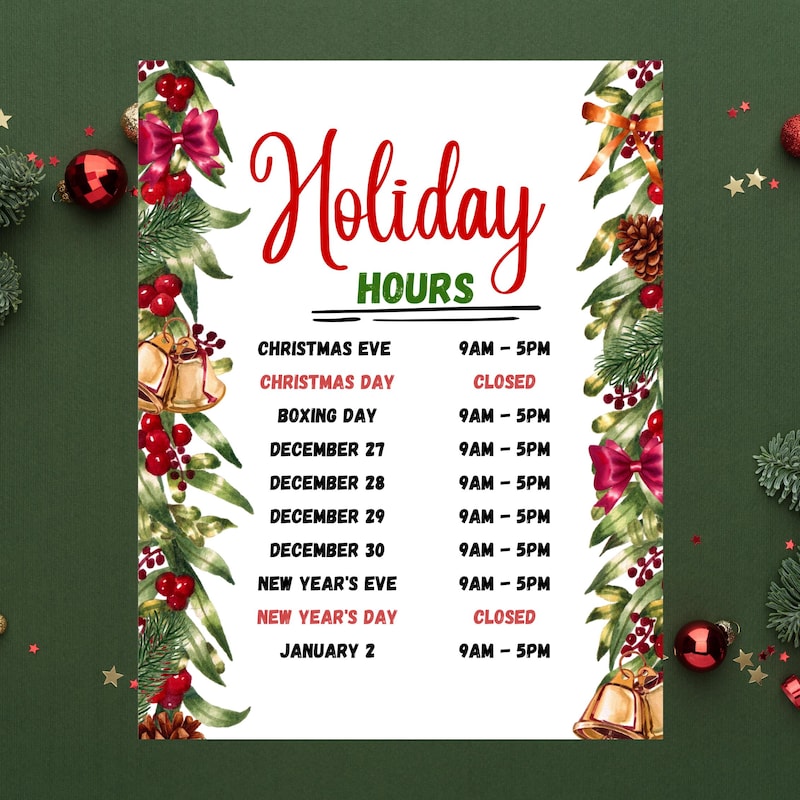 Holiday Hours Sign - Etsy