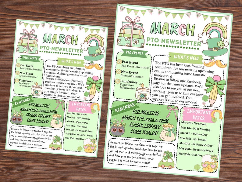 March Newsletter, PTO, PTA, St. Patricks Day Classroom Information ...