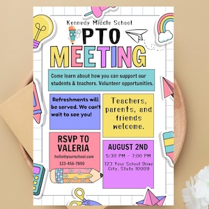 Editable PTO Meeting Flyer Template: Back to School PTA Event (Canva Editable PDF File)