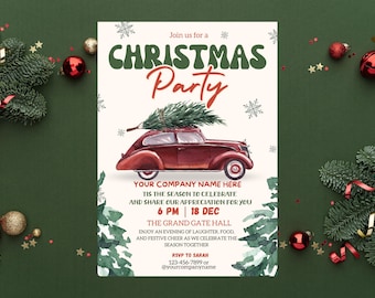 Company Christmas Party Invitation, Work Holiday Party Invite ( Canva Editable)
