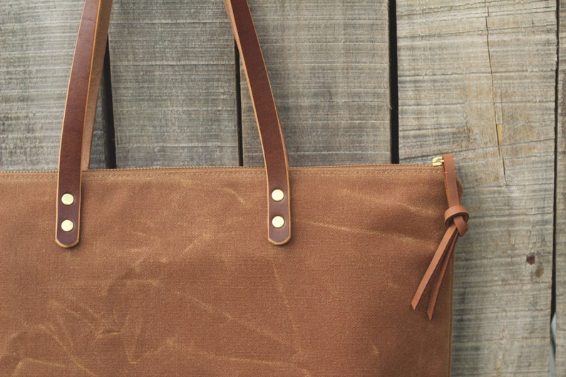 The Everyday Tote in SAHARA // Waxed Canvas Tote Bag // | Etsy