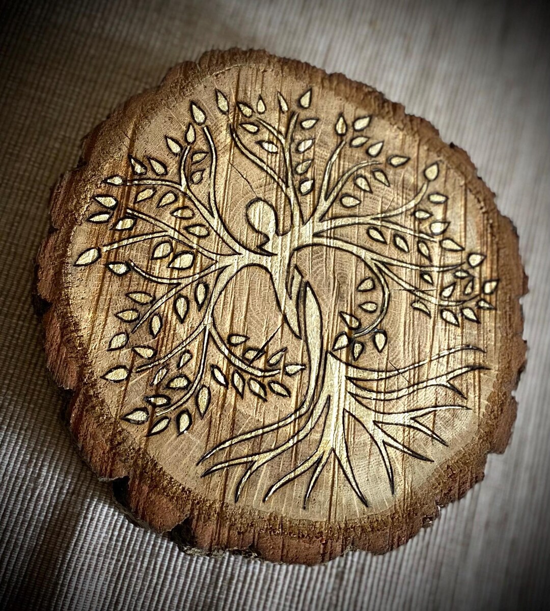 Gold Tree of Life Pyrography Wood Slice Wall Art on Real Oak - Etsy UK