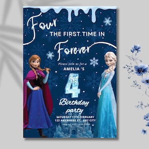 Frozen Four The First Time In Forever Birthday Invitation | Frozen 4th Birthday Invitation | Elsa Anna Theme EDITABLE