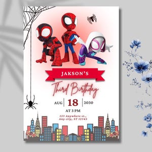 Editable Spidey and his Amazing Friends Birthday Invitation | Spidey Birthday Party Invite | Boy Girl Spin Ghost Spider