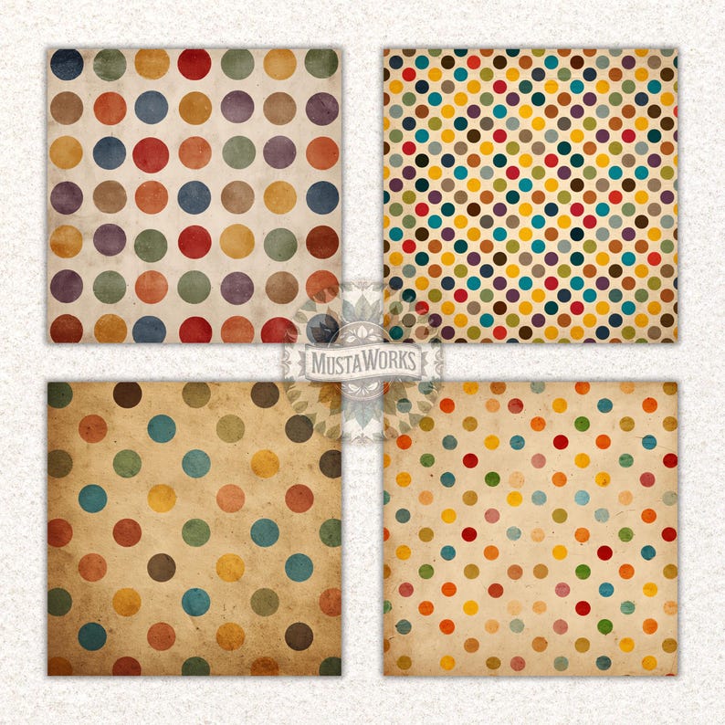 Vintage Dots Digital Paper Pack – 12 Polka Dot Designs +2 Bonus Papers ...