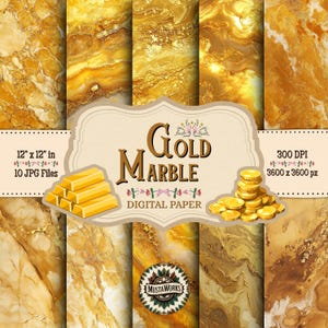 Gold Marble Digital Paper Pack – 10 Luxury Marble & Gold Foil Backgrounds – Elegant Scrapbooking, Invitations, Commercial Use, JPG Download