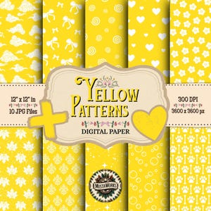 Yellow Patterns Digital Paper Pack – 10 Bright and Cheerful Backgrounds – Scrapbooking, Invitations, Commercial Use, JPG Download